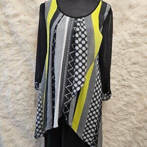 Bali Women's Black and Yellow  Sleeveless A-Lined Dress Size 12